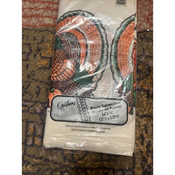 Vintage~NOS~Turkey Thanksgiving Paper Tablecloth~Creations Plus 50X94 - Picture 3 of 6